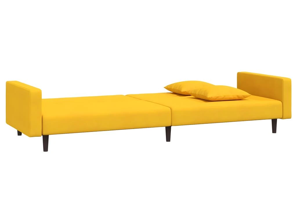 Canapé-lit 2 Places 2 Oreillers Et Repose-pied Jaune Velours 9 Canapé-lit 2 Places 2 Oreillers Et Repose-pied Jaune Velours – Image 7