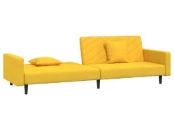Canapé-lit 2 Places 2 Oreillers Et Repose-pied Jaune Velours 20 Canapé-lit 2 Places 2 Oreillers Et Repose-pied Jaune Velours -Meubles Soldes Boutique canape 21999515
