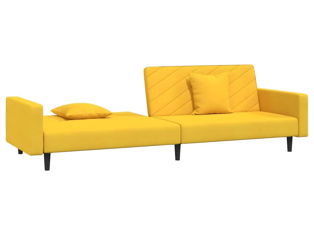 Canapé-lit 2 Places 2 Oreillers Et Repose-pied Jaune Velours 11 Canapé-lit 2 Places 2 Oreillers Et Repose-pied Jaune Velours – Image 9