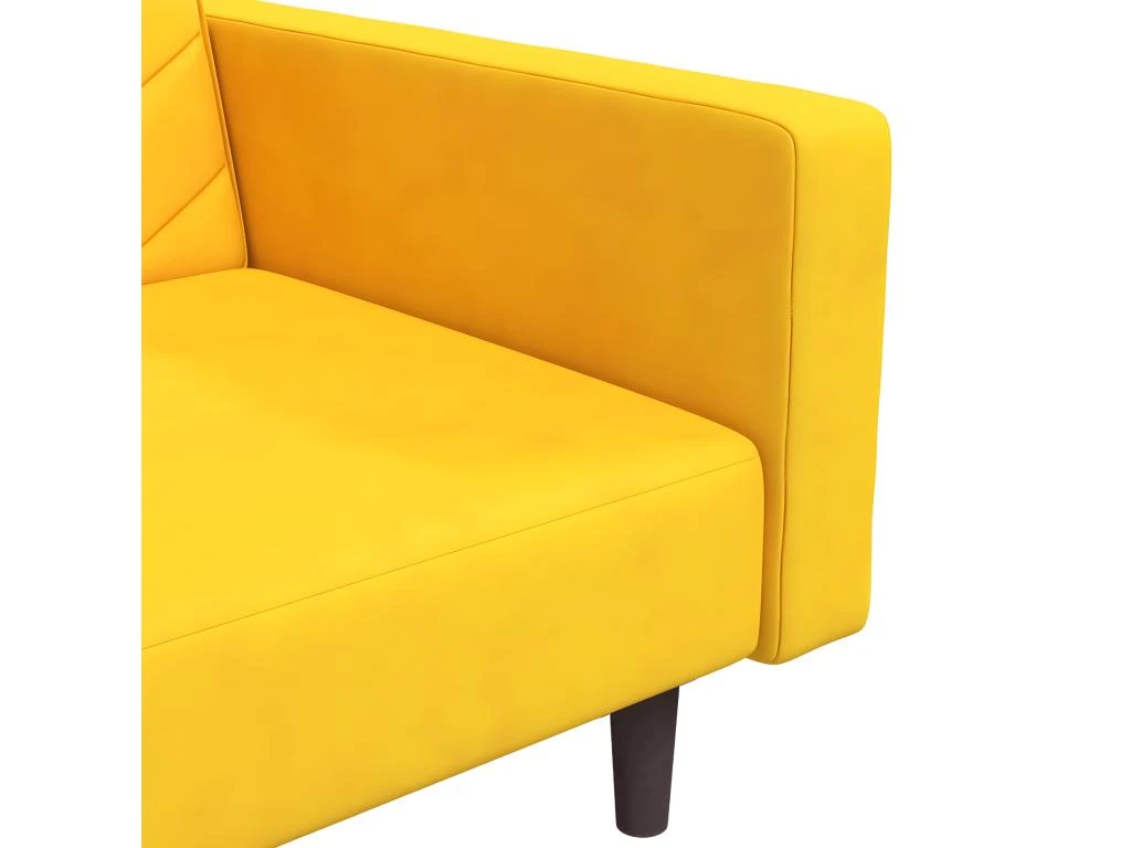 Canapé-lit 2 Places 2 Oreillers Et Repose-pied Jaune Velours 12 Canapé-lit 2 Places 2 Oreillers Et Repose-pied Jaune Velours – Image 10