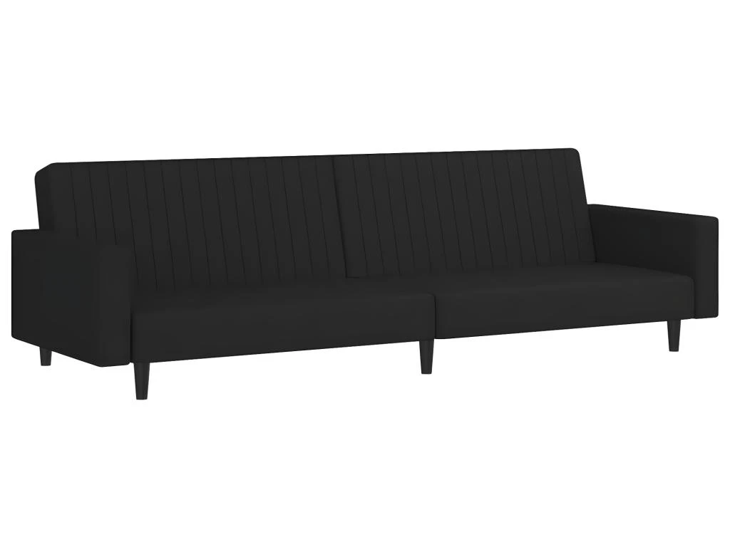 Canapé-lit à 2 Places Avec Repose-pied Noir Velours 6 Canapé-lit à 2 Places Avec Repose-pied Noir Velours – Image 4