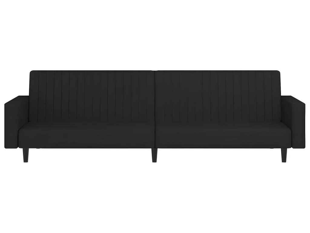 Canapé-lit à 2 Places Avec Repose-pied Noir Velours 7 Canapé-lit à 2 Places Avec Repose-pied Noir Velours – Image 5