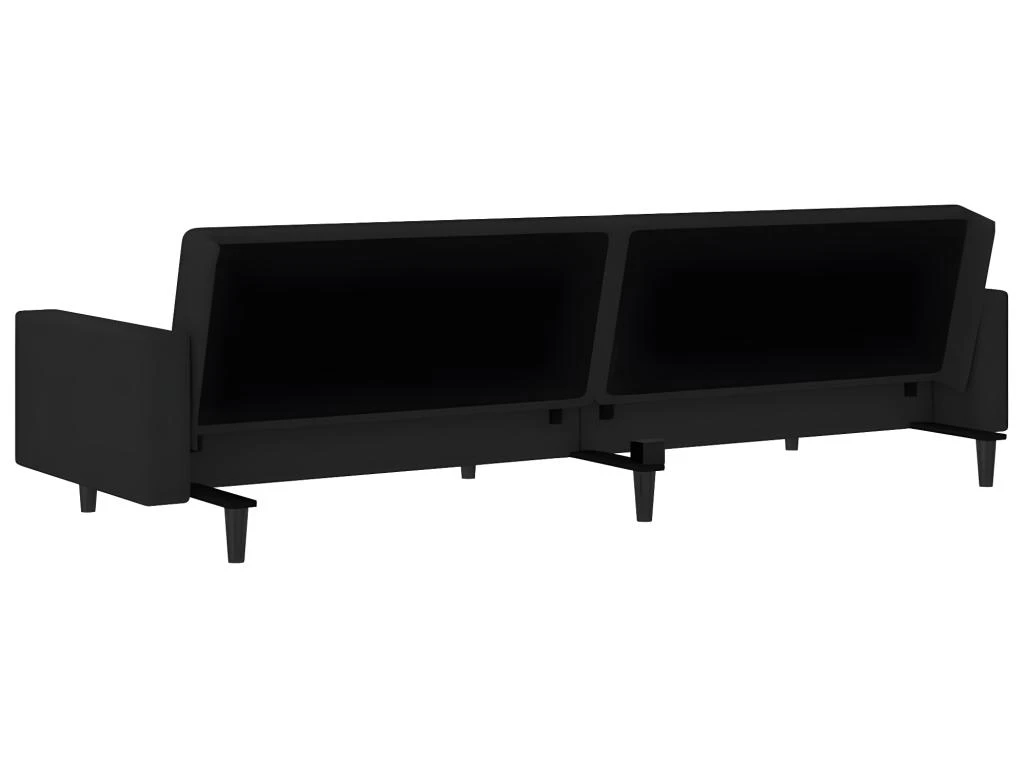 Canapé-lit à 2 Places Avec Repose-pied Noir Velours 8 Canapé-lit à 2 Places Avec Repose-pied Noir Velours – Image 6