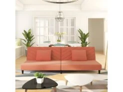 Canapé-lit à 2 Places Avec Deux Oreillers Rose Velours