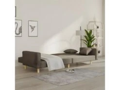 Canapé-lit à 2 Places Avec Deux Oreillers Taupe Tissu -Meubles Soldes Boutique canape 22002191
