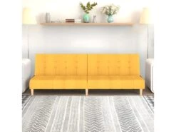 Canapé-lit à 2 Places Jaune Tissu
