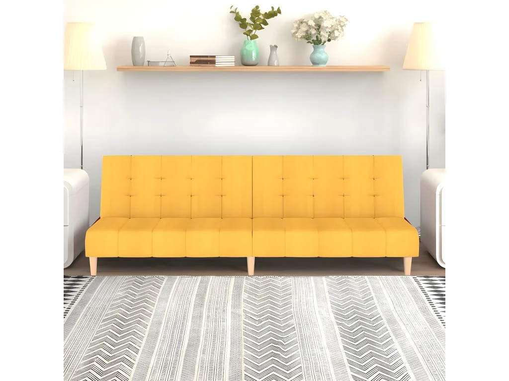 Canapé-lit à 2 Places Jaune Tissu 3 Canapé-lit à 2 Places Jaune Tissu