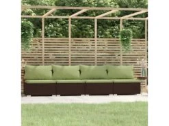 Canapé 4 Places Avec Coussins Marron Résine Tressée