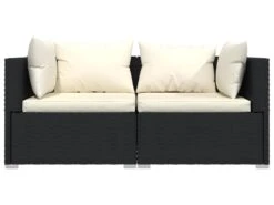 Canapé 2 Places Avec Coussins Noir Résine Tressée -Meubles Soldes Boutique canape 22005593