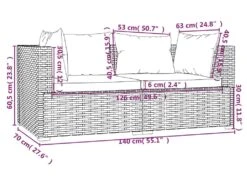 Canapé 2 Places Avec Coussins Noir Résine Tressée -Meubles Soldes Boutique canape 22005605