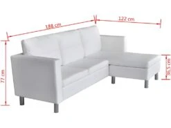 Canapé Sectionnel à 3 Places Cuir Synthétique Blanc -Meubles Soldes Boutique canape 22006265