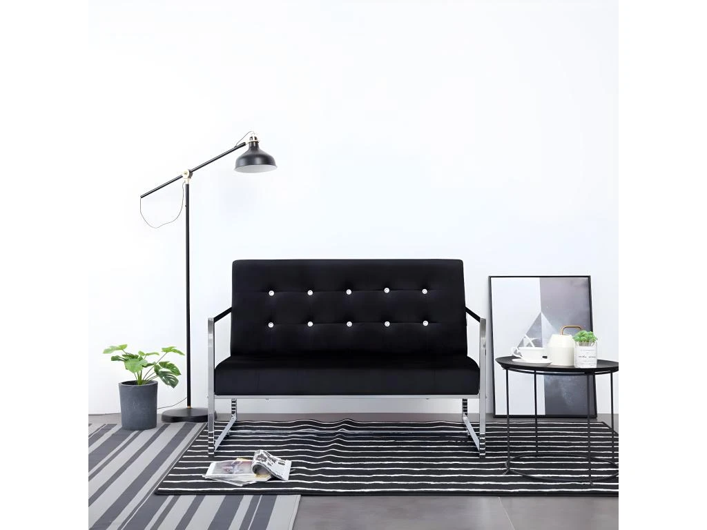 Canapé 2 Places Avec Accoudoirs Noir Chrome Et Velours 3 Canapé 2 Places Avec Accoudoirs Noir Chrome Et Velours
