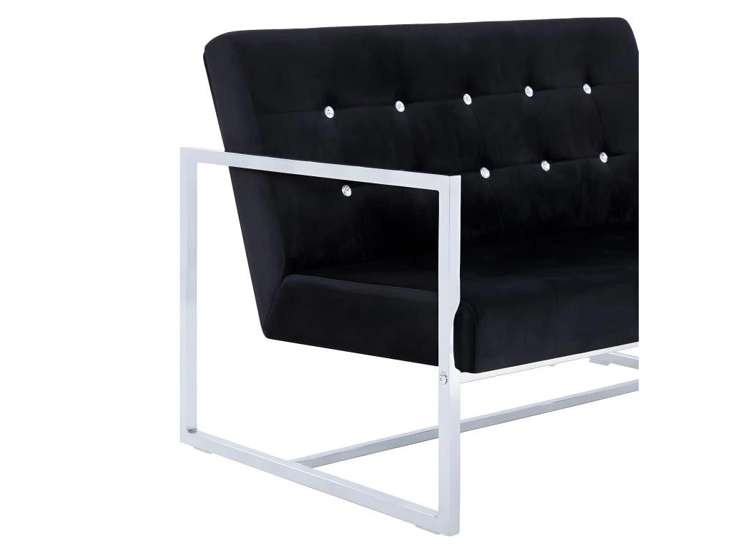 Canapé 2 Places Avec Accoudoirs Noir Chrome Et Velours 8 Canapé 2 Places Avec Accoudoirs Noir Chrome Et Velours – Image 6