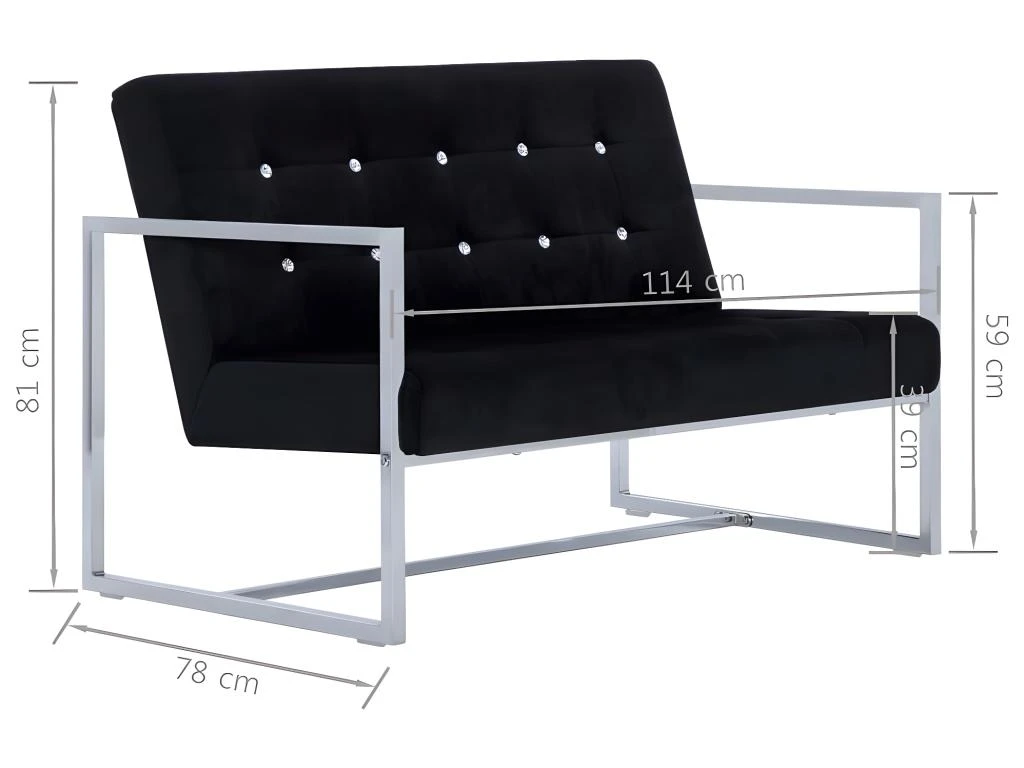 Canapé 2 Places Avec Accoudoirs Noir Chrome Et Velours 10 Canapé 2 Places Avec Accoudoirs Noir Chrome Et Velours – Image 8