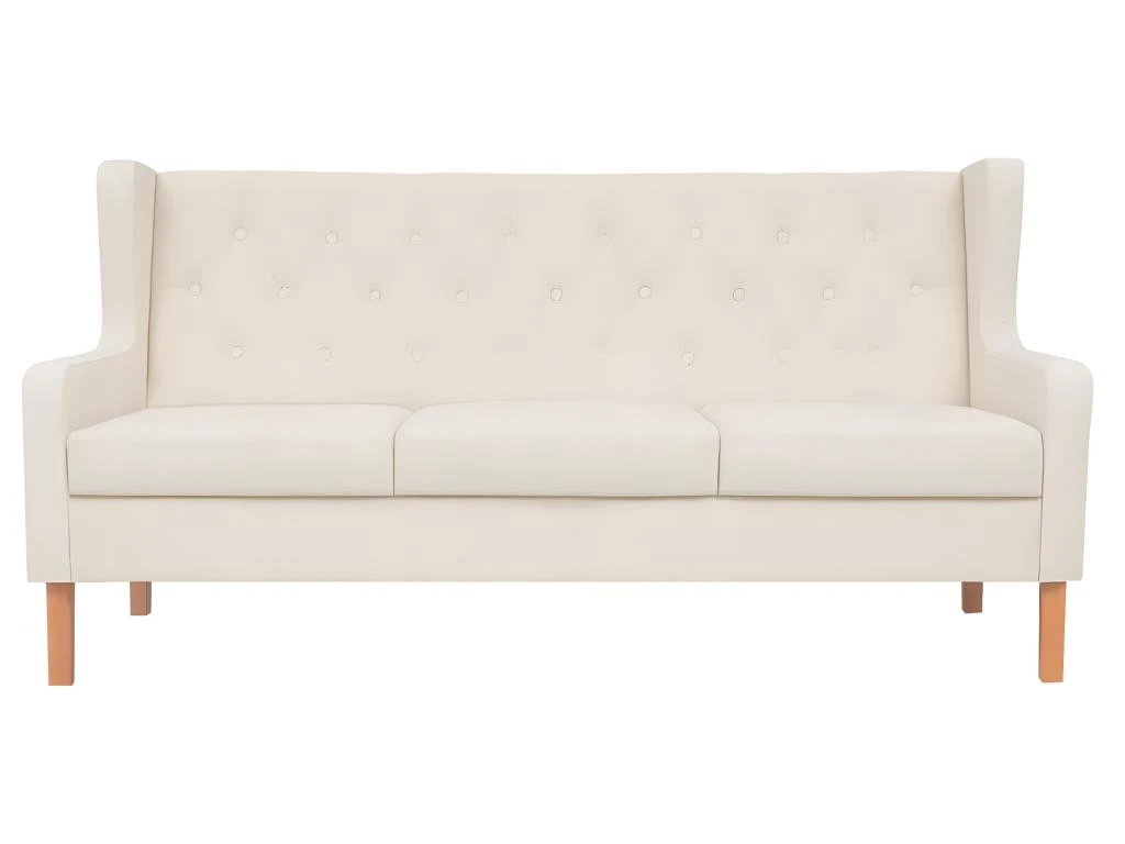 Canapé à 3 Places Tissu Blanc Crème 4 Canapé à 3 Places Tissu Blanc Crème – Image 2