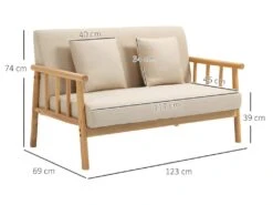 Canapé 2 Places ARONA Bois Et Beige -Meubles Soldes Boutique canape 22099371