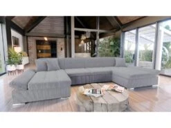 Canapé D'angle Convertible ALON Velours Côtelé Gris