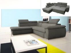 Canapé D'angle Convertible En Tissu Avec Coffre De Rangement FABIEN - Taupe - Angle Gauche -Meubles Soldes Boutique canape 221145