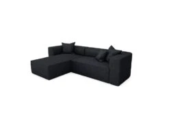 Canapé D'angle Gauche Tissu Bouclette Noir