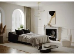 Canapé Convertible Express Matelas Tissu Bouclette Noir 160cm -Meubles Soldes Boutique canape 22248763