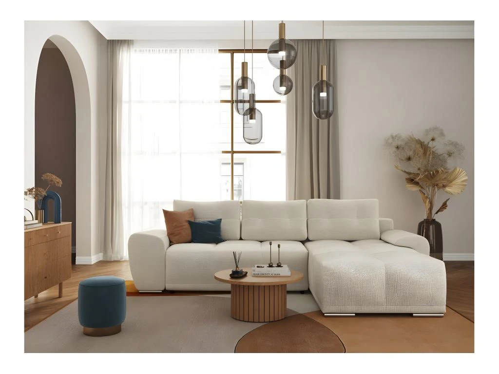 CASSANDRA - Canapé D'angle Convertible Avec Coffre En Tissu - Beige - Angle Droit 4 CASSANDRA - Canapé D'angle Convertible Avec Coffre En Tissu - Beige - Angle Droit – Image 2