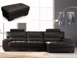 Canapé D'angle Et Pouf En Cuir METROPOLITAN II - Marron - Angle Droit