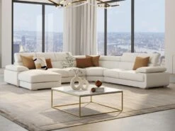 Canapé Panoramique 7 Places En Cuir ELEVANTO - Blanc - Angle Gauche -Meubles Soldes Boutique canape 22678321