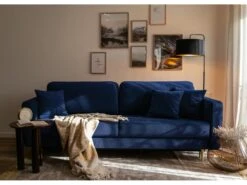 Canapé Convertible - 200 Cm - 3 Places - Velours Hydrophobe - Bleu Marin - VALICO -Meubles Soldes Boutique canape 22704997