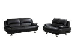 Canapé 3 Places En Simili MUSKO - Noir -Meubles Soldes Boutique canape 227163