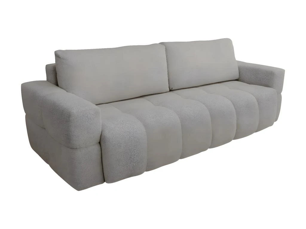 Canapé 3 Places Convertible En Tissu Bouclette Gris Clair ISSORO 4 Canapé 3 Places Convertible En Tissu Bouclette Gris Clair ISSORO – Image 2