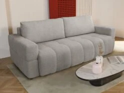 Canapé 3 Places Convertible En Tissu Bouclette Gris Clair ISSORO 21 Canapé 3 Places Convertible En Tissu Bouclette Gris Clair ISSORO -Meubles Soldes Boutique canape 22728273