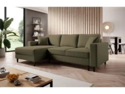 Canapé D'angle - 230 Cm - En L Avec Un Coffre De Rangement - Velours Hydrophobe - Olive - Côté Gauche - NALIKA