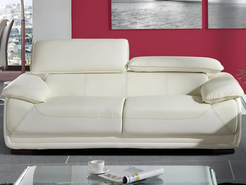 Canapé 3 Places En Cuir MACELO - Ivoire 5 Canapé 3 Places En Cuir MACELO - Ivoire – Image 3