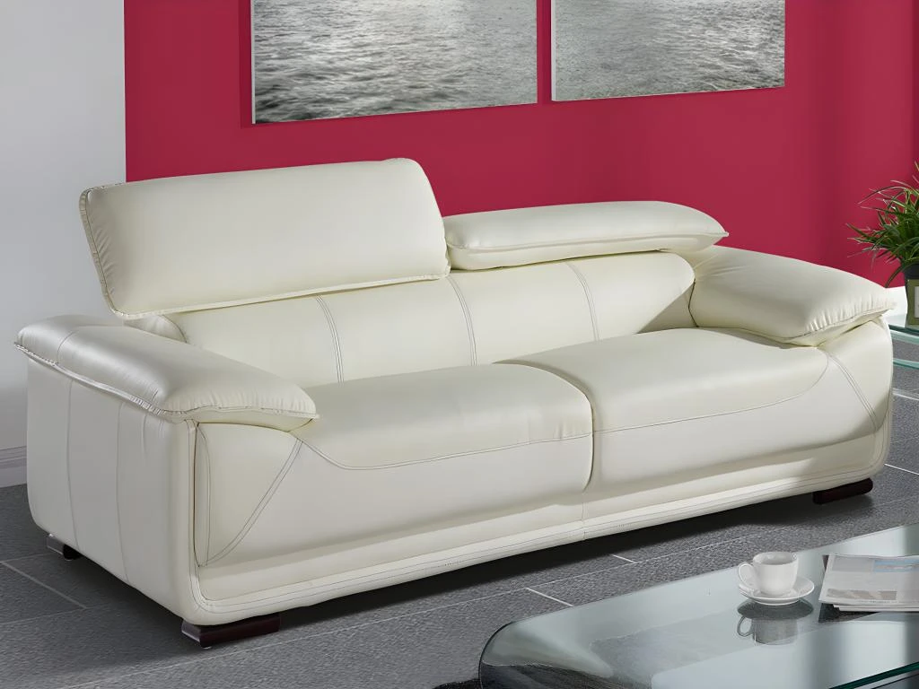 Canapé 3 Places En Cuir MACELO - Ivoire 4 Canapé 3 Places En Cuir MACELO - Ivoire – Image 2
