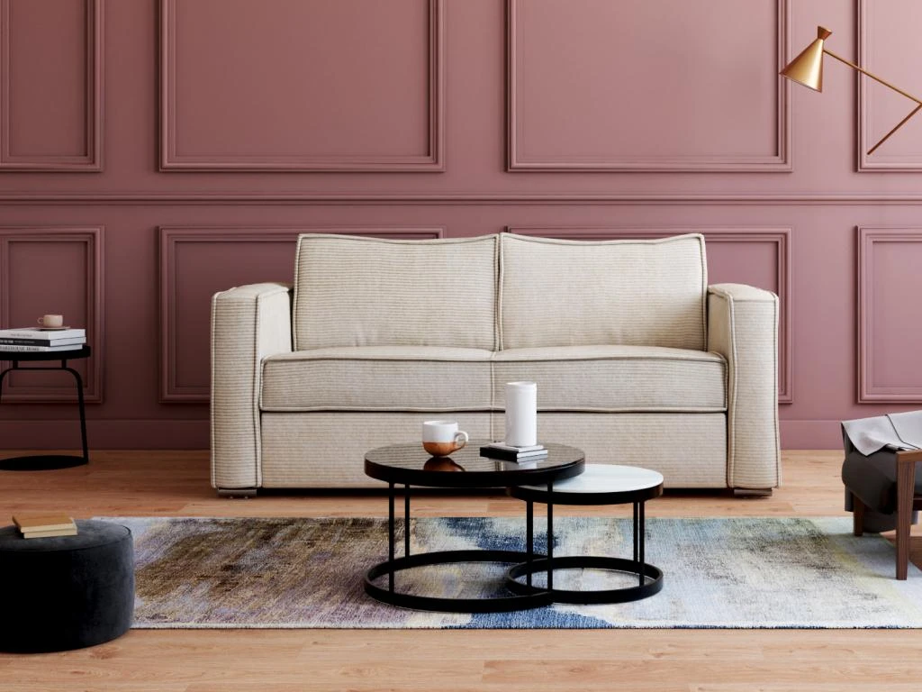 Canapé 3 Places Convertible Express En Velours Côtelé Beige - Couchage 140 Cm - Matelas 14 Cm LORETO 3 Canapé 3 Places Convertible Express En Velours Côtelé Beige - Couchage 140 Cm - Matelas 14 Cm LORETO