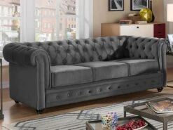 Canapé 3 Places CHESTERFIELD - Velours Anthracite