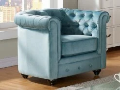 Fauteuil CHESTERFIELD - Velours Bleu Pastel