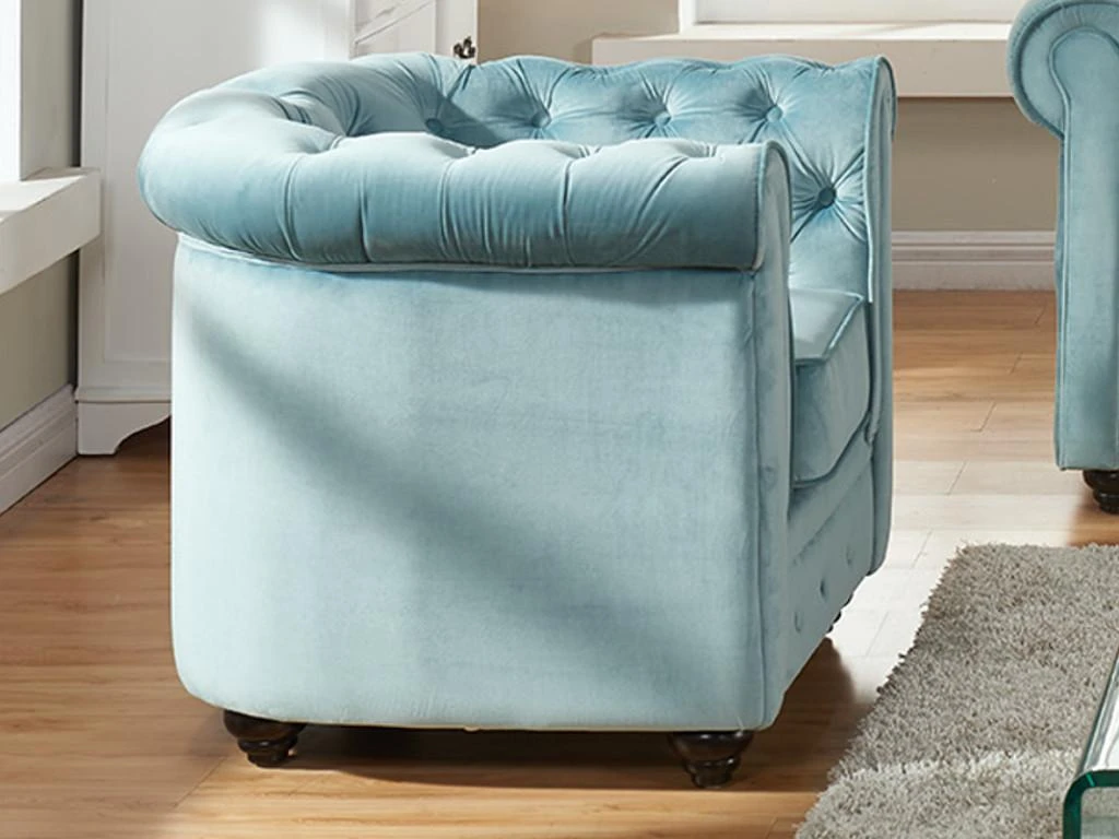 Fauteuil CHESTERFIELD - Velours Bleu Pastel 4 Fauteuil CHESTERFIELD - Velours Bleu Pastel – Image 2