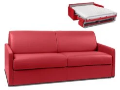 Canapé 4 Places Convertible Express En Simili CALIFE - Rouge - Couchage 160 Cm - Matelas 14 Cm