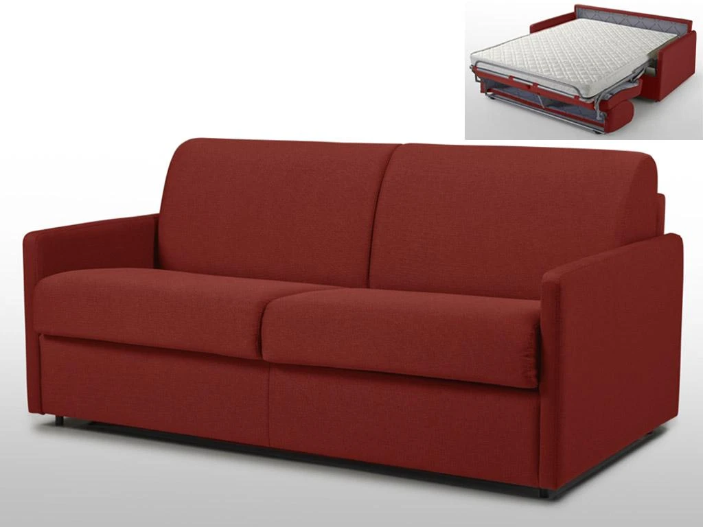 Canapé 3 Places Convertible Express En Tissu CALIFE - Rouge - Couchage 140 Cm - Matelas 14 Cm 4 Canapé 3 Places Convertible Express En Tissu CALIFE - Rouge - Couchage 140 Cm - Matelas 14 Cm – Image 2