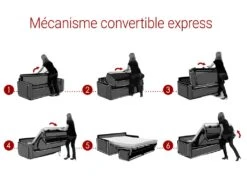 Canapé 3 Places Convertible Express En Simili CALIFE - Noir - Couchage à Lattes Larges 140 Cm - Matelas 14 Cm -Meubles Soldes Boutique canape 255111 3