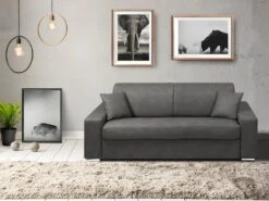 Canapé 2 Places Convertible Express En Tissu EMIR - Gris - Couchage 120 Cm - Matelas 18 Cm -Meubles Soldes Boutique canape 272591 1