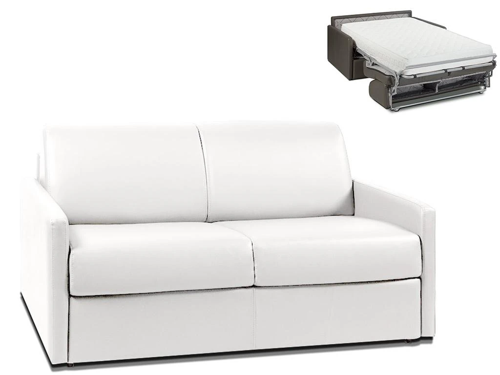 Canapé 2 Places Convertible Express En Simili CALIFE - Blanc - Couchage 120 Cm - Matelas 22 Cm 3 Canapé 2 Places Convertible Express En Simili CALIFE - Blanc - Couchage 120 Cm - Matelas 22 Cm
