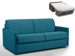 Canapé 3 Places Convertible Express En Tissu CALIFE - Turquoise - Couchage 140 Cm - Matelas 22 Cm