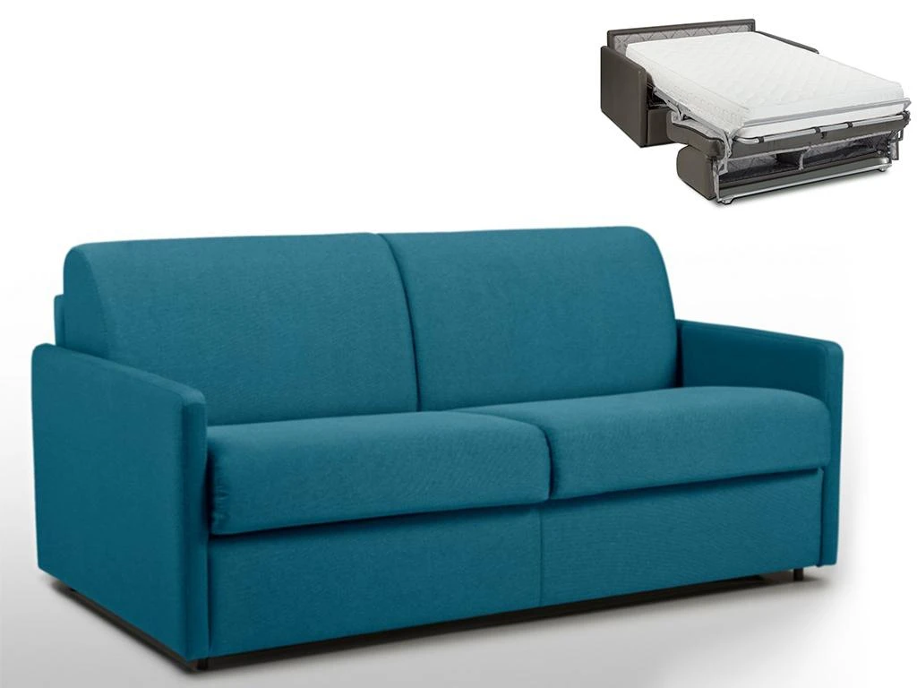 Canapé 3 Places Convertible Express En Tissu CALIFE - Turquoise - Couchage 140 Cm - Matelas 22 Cm 3 Canapé 3 Places Convertible Express En Tissu CALIFE - Turquoise - Couchage 140 Cm - Matelas 22 Cm