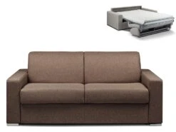Canapé 3 Places Convertible Express En Tissu CALITO - Marron - Couchage Lattes Larges 140 Cm - Matelas 14 Cm