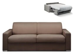 Canapé 4 Places Convertible Express En Tissu CALITO - Marron - Couchage Lattes Larges 160 Cm - Matelas 18 Cm