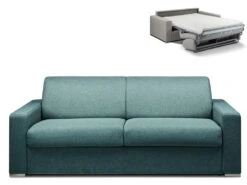 Canapé 4 Places Convertible Express En Tissu CALITO - Bleu - Couchage Lattes Larges 160 Cm - Matelas 14 Cm