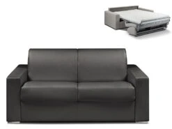 Canapé 2 Places Convertible Express En Simili CALITO - Noir - Couchage Lattes Larges 120 Cm - Matelas 14 Cm