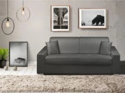 Canapé 2 Places Convertible Express En Simili EMIR - Gris - Couchage 120 Cm - Matelas 22 Cm -Meubles Soldes Boutique canape 273747 1